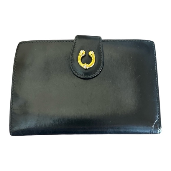 Gucci Horseshoe Black Leather Kiss Lock Wallet - Picture 1 of 12